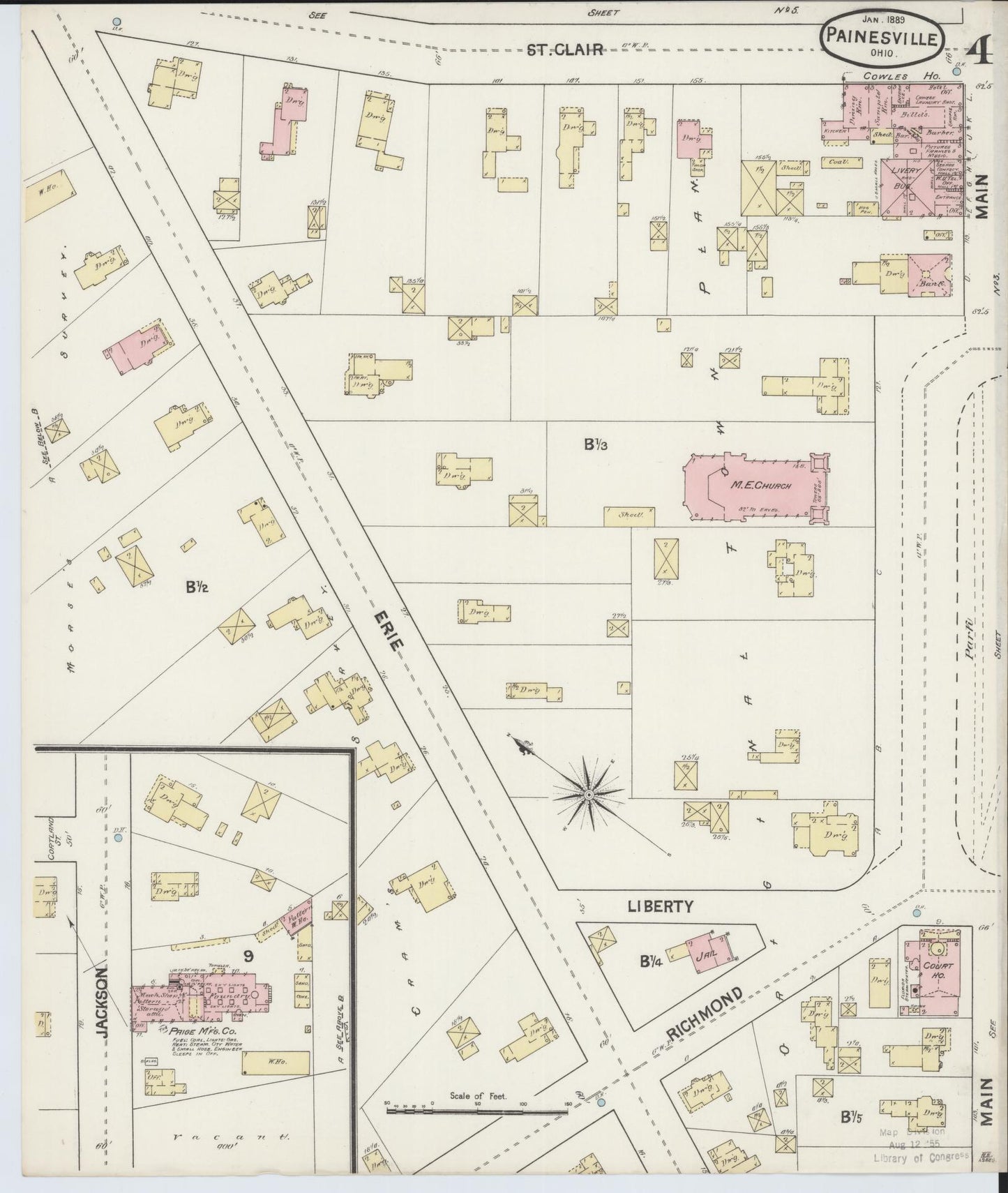 Sanborn Fire Insurance Map from Painesville, Lake County, Ohio (1889), Sheet #0004 - Complete Map Set gallery image, historic Sanborn map, vintage wall art, Ohio Ohio