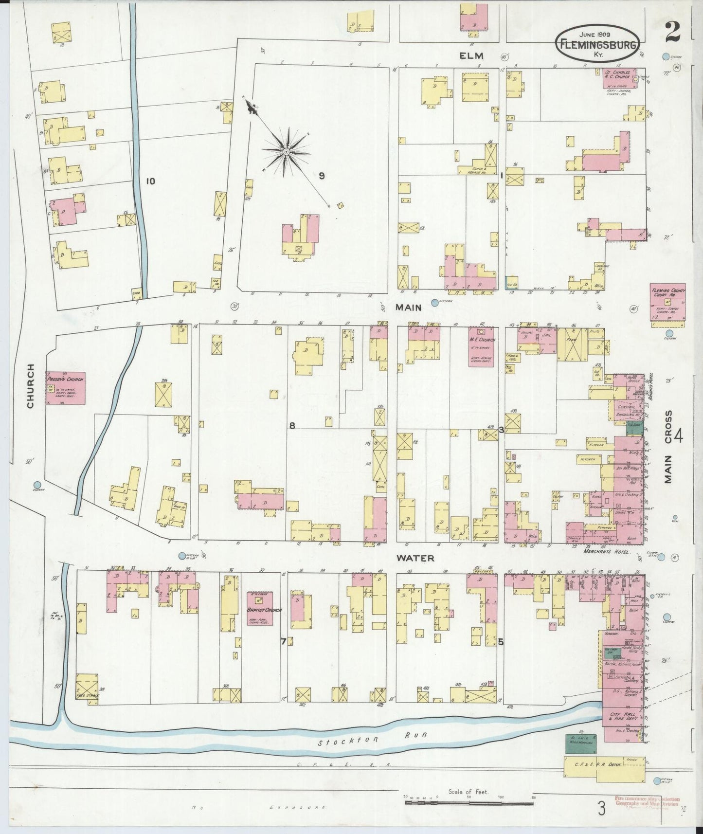 Sanborn Fire Insurance Map from Flemingsburg, Fleming County, Kentucky (1909), Sheet #0002 - Complete Map Set gallery image, historic Sanborn map, vintage wall art, Kentucky Kentucky
