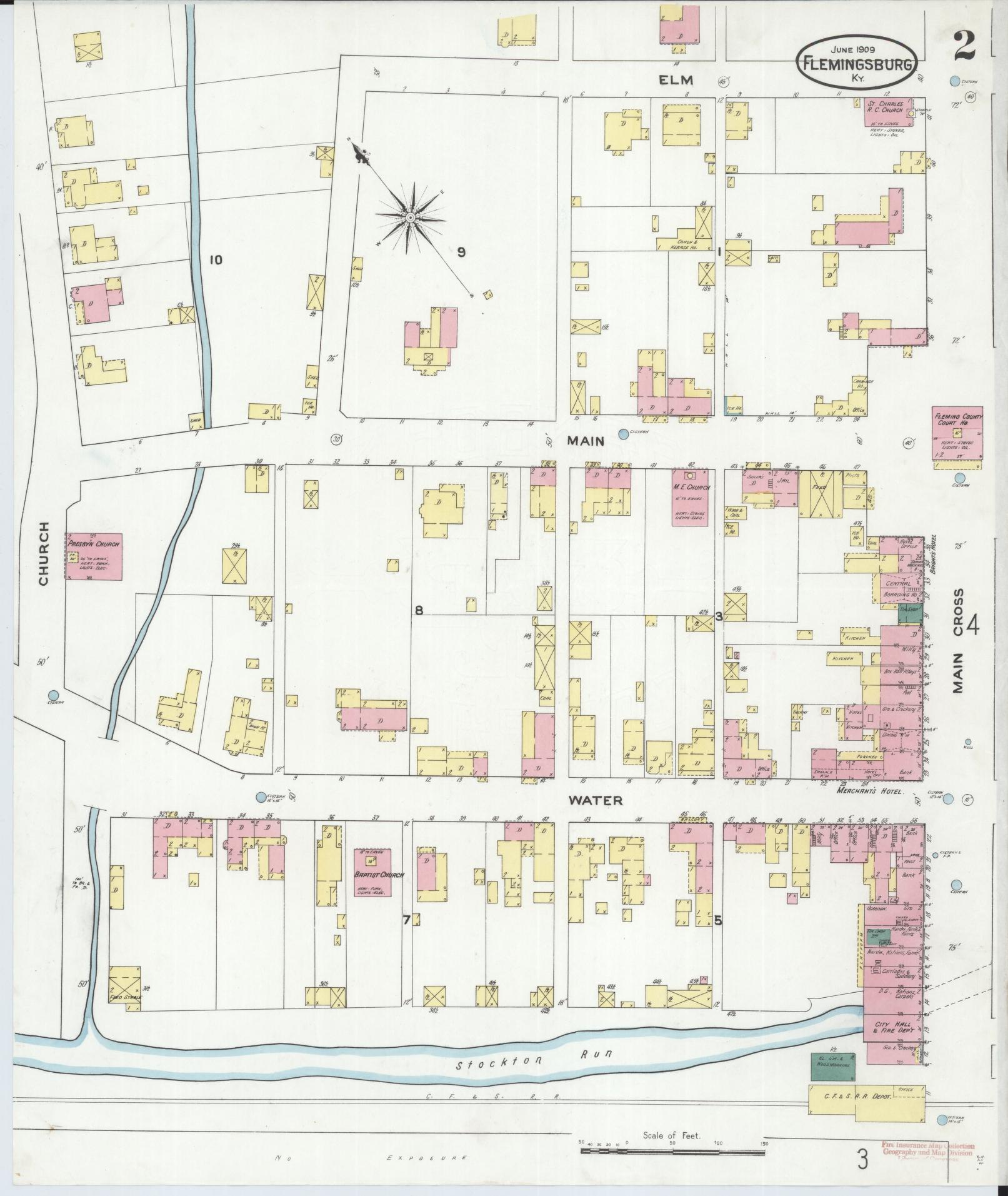 Sanborn Fire Insurance Map from Flemingsburg, Fleming County, Kentucky (1909), Sheet #0002 - Complete Map Set gallery image, historic Sanborn map, vintage wall art, Kentucky Kentucky