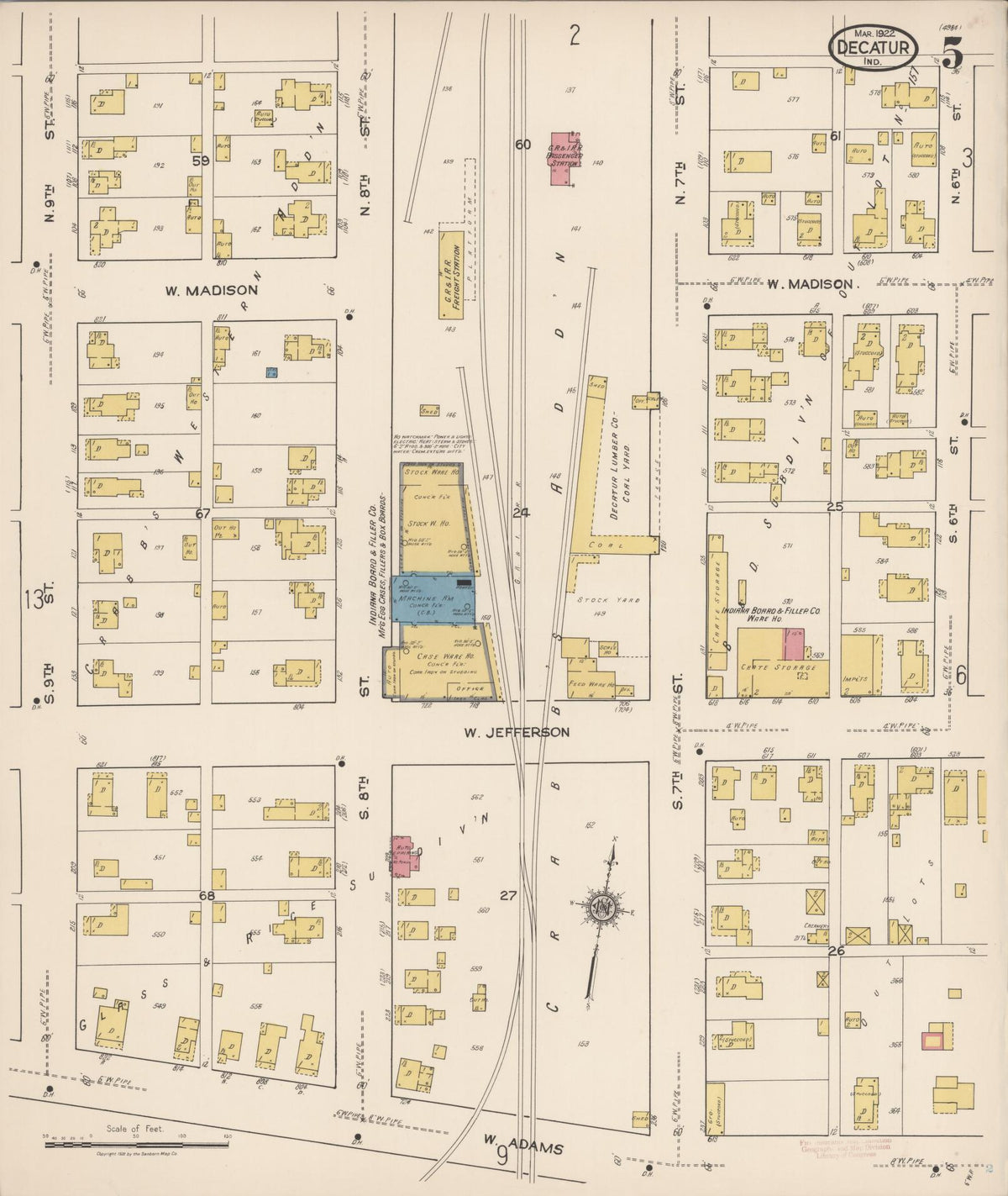 Sanborn Fire Insurance Map from Decatur, Adams County, Indiana (1922), Sheet #0005 - Historic Sanborn Fire Insurance Map Print, vintage old map wall art, antique decor, genealogy gift, Indiana Indiana map