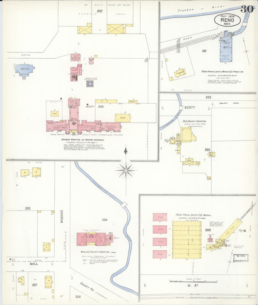 Sanborn Fire Insurance Map from Reno, Washoe County, Nevada (1904), Sheet #0030 - Historic Sanborn Fire Insurance Map Print, vintage old map wall art, antique decor, genealogy gift, Nevada Nevada map
