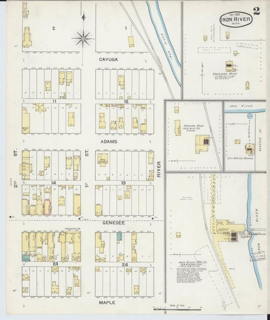 Sanborn Fire Insurance Map from Iron River, Iron County, Michigan (1892), Sheet #0002 - Historic Sanborn Fire Insurance Map Print, vintage old map wall art, antique decor, genealogy gift, Michigan Michigan map