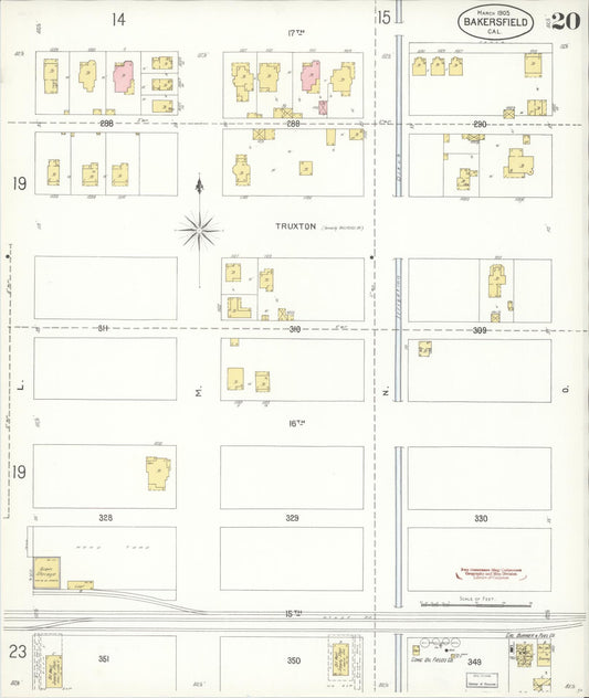 Sanborn Fire Insurance Map from Bakersfield, Kern County, California (1905), Sheet #0020 - Historic Sanborn Fire Insurance Map Print, vintage old map wall art, antique decor, genealogy gift, California California map