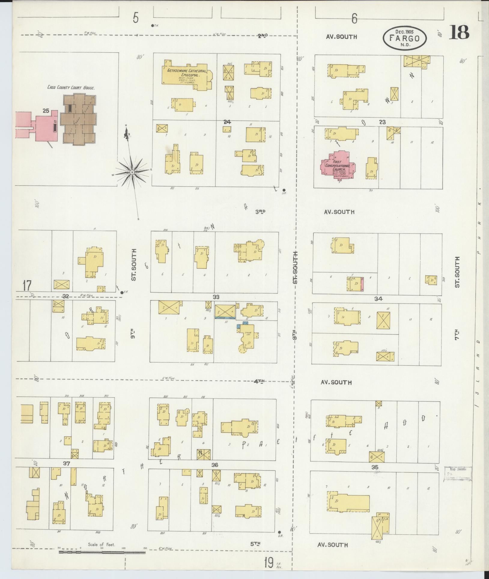 Sanborn Fire Insurance Map from Fargo, Cass County, North Dakota (1905), Sheet #0018 - Historic Sanborn Fire Insurance Map Print, vintage old map wall art, antique decor, genealogy gift, North Dakota North Dakota map