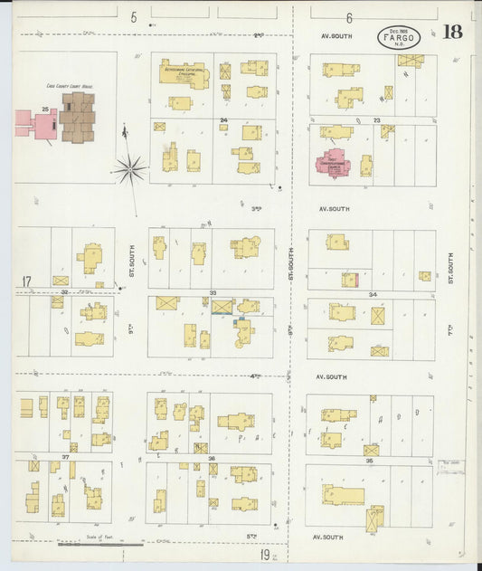 Sanborn Fire Insurance Map from Fargo, Cass County, North Dakota (1905), Sheet #0018 - Historic Sanborn Fire Insurance Map Print, vintage old map wall art, antique decor, genealogy gift, North Dakota North Dakota map