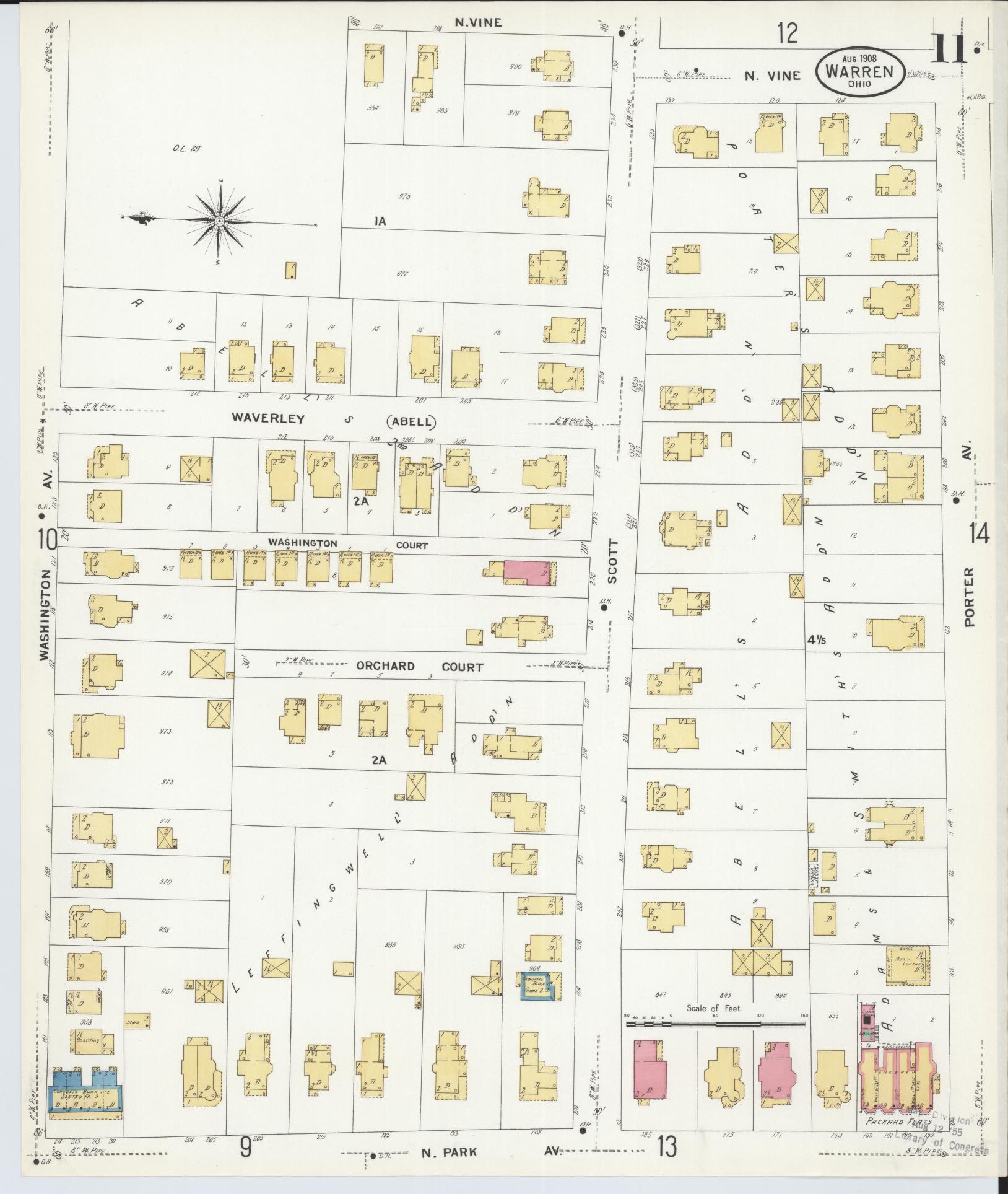 Sanborn Fire Insurance Map from Warren, Trumbull County, Ohio (1908), Sheet #0011 - Historic Sanborn Fire Insurance Map Print, vintage old map wall art, antique decor, genealogy gift, Ohio Ohio map