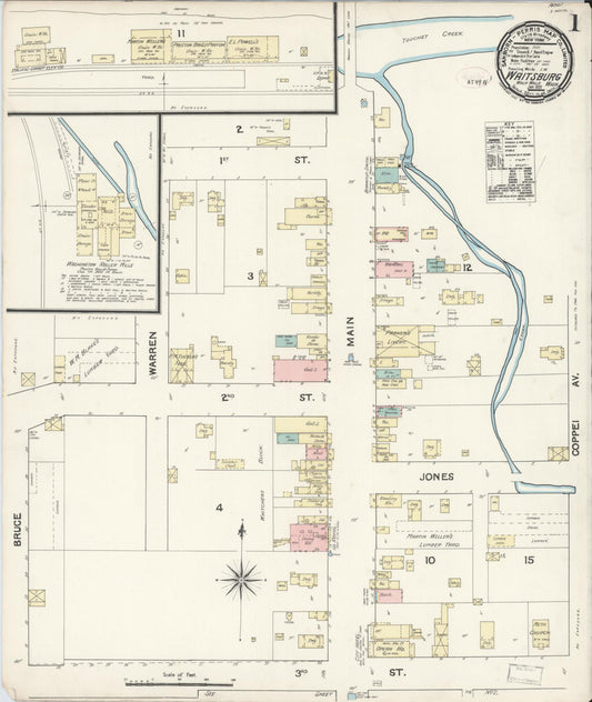 Sanborn Fire Insurance Map from Waitsburg, Walla Walla County, Washington (1891), Sheet #0001 - Complete Map Set gallery image, historic Sanborn map, vintage wall art, Washington Washington
