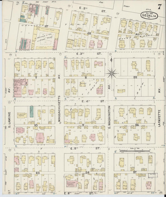 Sanborn Fire Insurance Map from Sedalia, Pettis County, Missouri (1888), Sheet #0007 - Historic Sanborn Fire Insurance Map Print, vintage old map wall art, antique decor, genealogy gift, Missouri Missouri map