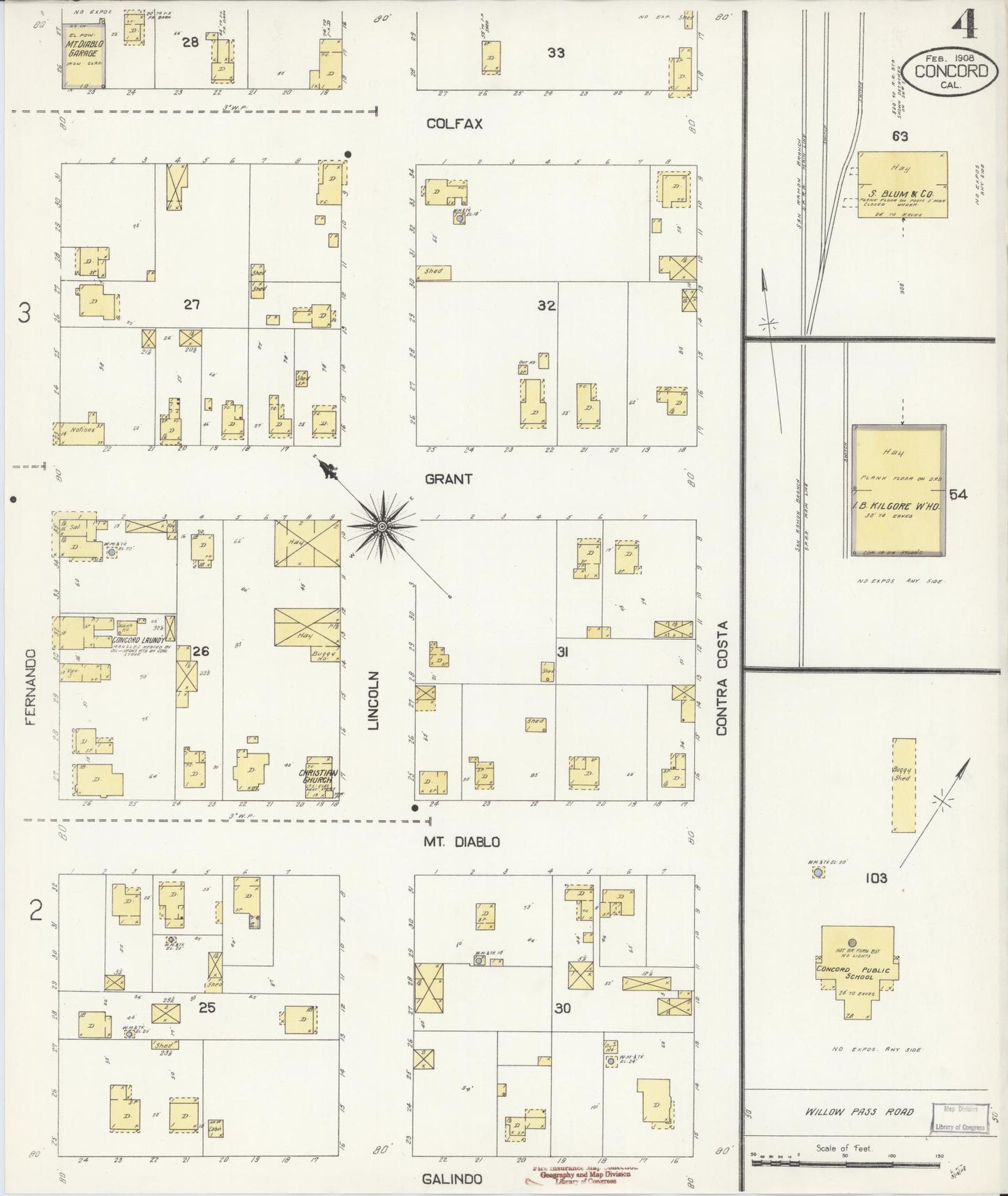 Sanborn Fire Insurance Map from Concord, Contra Costa County, California (1908), Sheet #0004 - Historic Sanborn Fire Insurance Map Print, vintage old map wall art, antique decor, genealogy gift, California California map