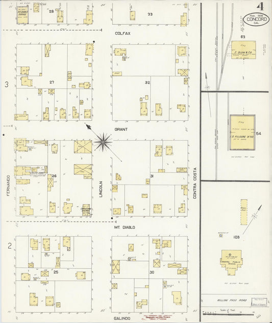 Sanborn Fire Insurance Map from Concord, Contra Costa County, California (1908), Sheet #0004 - Historic Sanborn Fire Insurance Map Print, vintage old map wall art, antique decor, genealogy gift, California California map