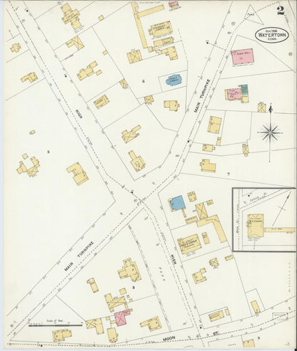Sanborn Fire Insurance Map from Watertown, Litchfield County, Connecticut (1906), Sheet #0002 - Complete Map Set gallery image, historic Sanborn map, vintage wall art, Connecticut Connecticut