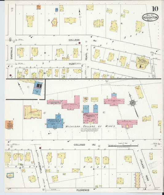 Sanborn Fire Insurance Map from Houghton, Houghton County, Michigan (1917), Sheet #0010 - Historic Sanborn Fire Insurance Map Print, vintage old map wall art, antique decor, genealogy gift, Michigan Michigan map