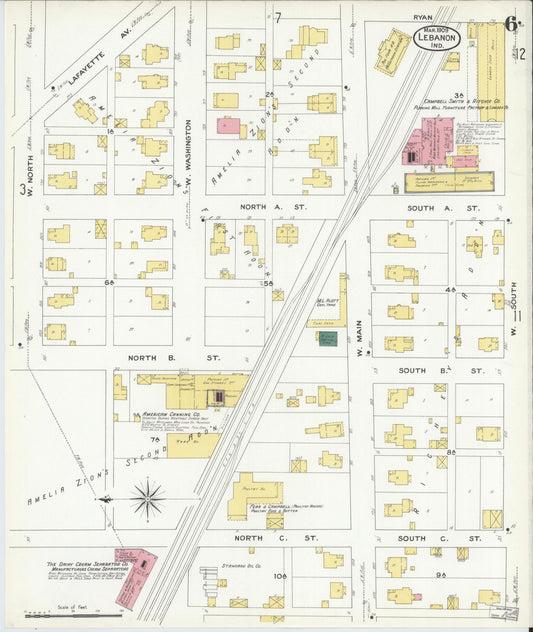 Sanborn Fire Insurance Map from Lebanon, Boone County, Indiana (1909), Sheet #0006 - Historic Sanborn Fire Insurance Map Print, vintage old map wall art, antique decor, genealogy gift, Indiana Indiana map