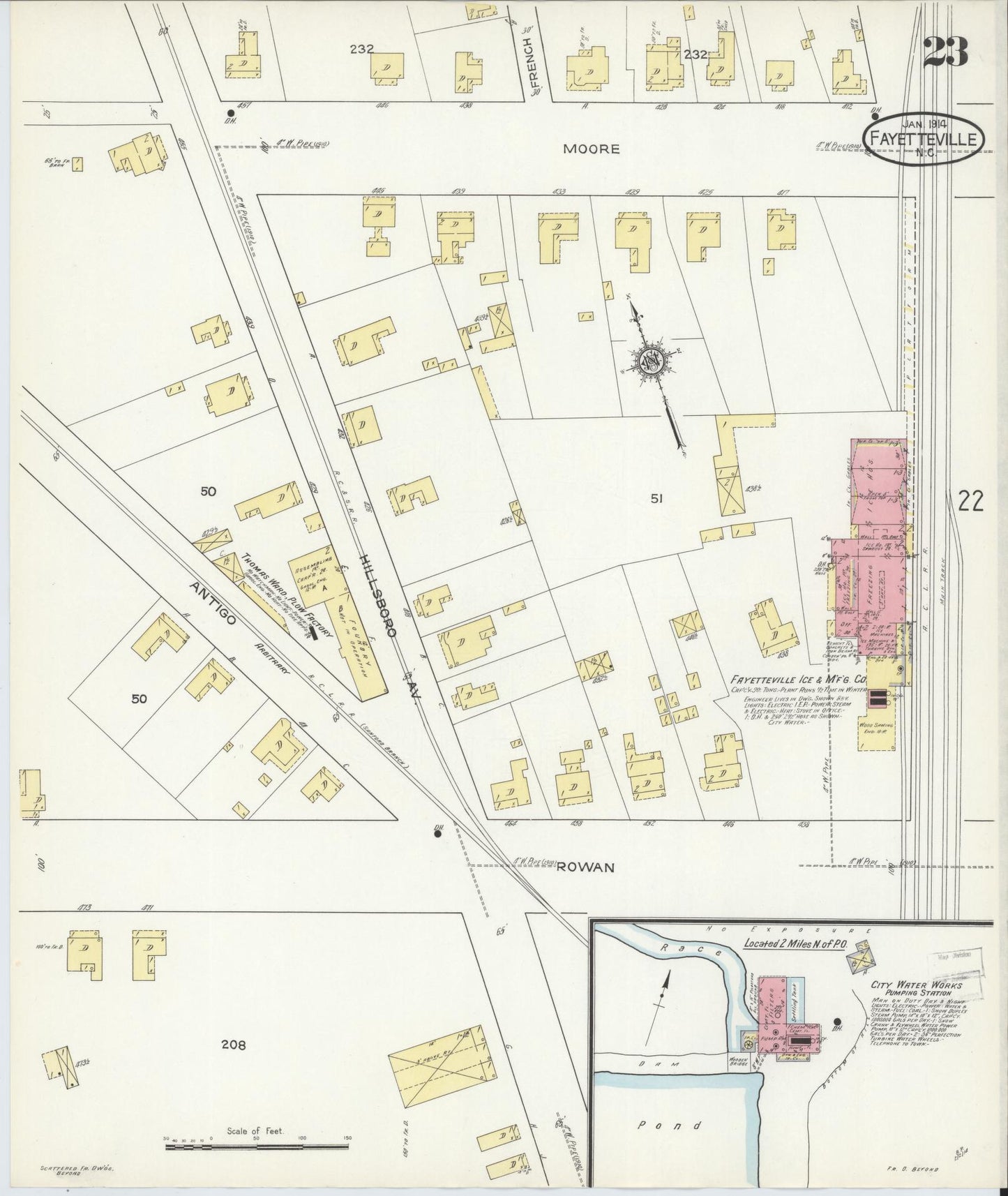 Sanborn Fire Insurance Map from Fayetteville, Cumberland County, North Carolina (1914), Sheet #0023 - Historic Sanborn Fire Insurance Map Print, vintage old map wall art, antique decor, genealogy gift, North Carolina North Carolina map
