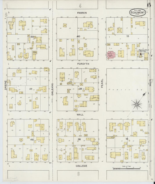 Sanborn Fire Insurance Map from Beaumont, Jefferson County, Texas (1894), Sheet #0006 - Historic Sanborn Fire Insurance Map Print, vintage old map wall art, antique decor, genealogy gift, Texas Texas map