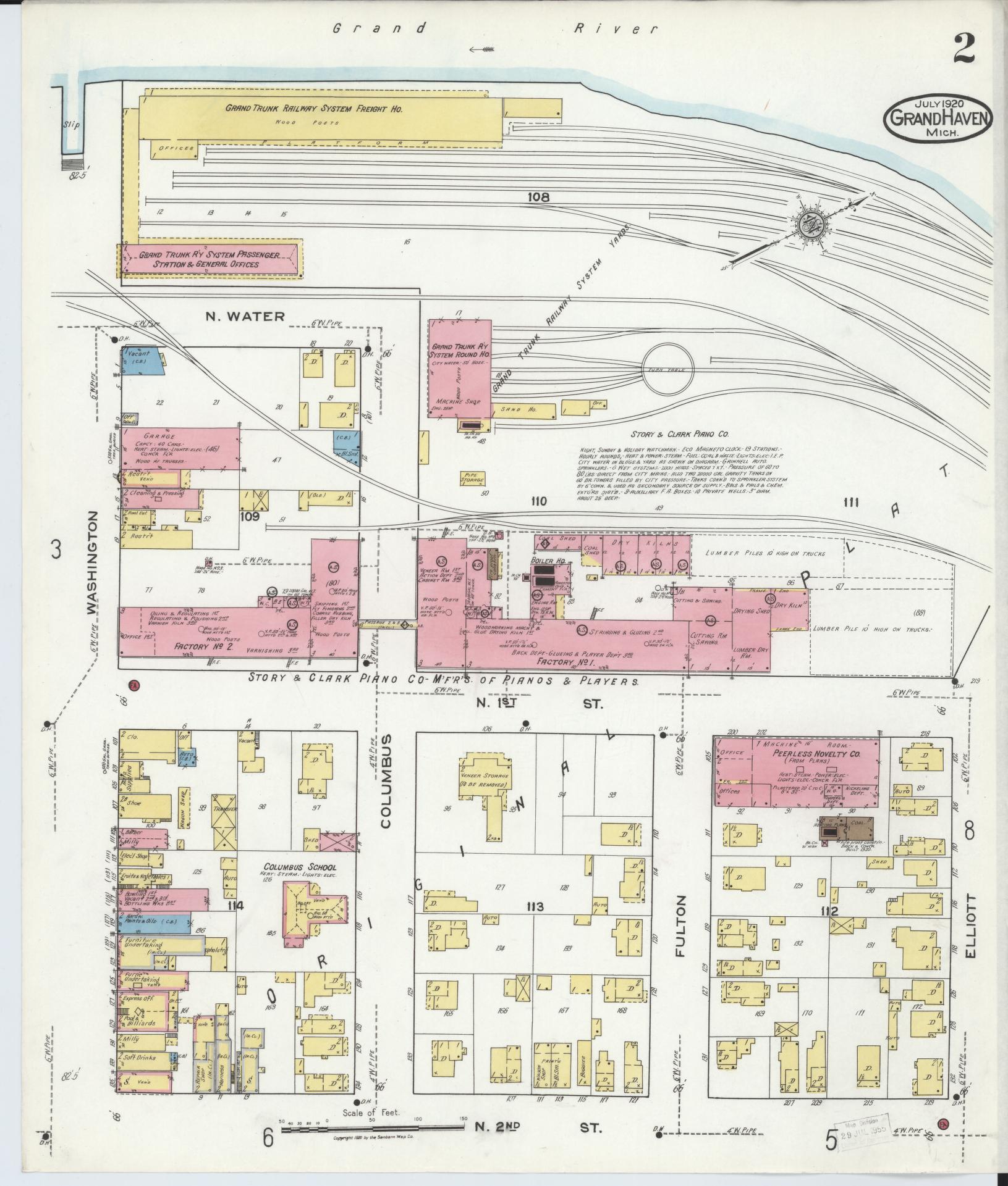 Sanborn Fire Insurance Map from Grand Haven, Ottawa County, Michigan (1920), Sheet #0002 - Complete Map Set gallery image, historic Sanborn map, vintage wall art, Michigan Michigan