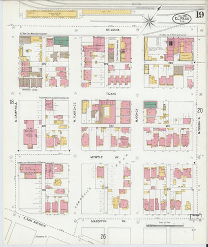 Sanborn Fire Insurance Map from El Paso, El Paso County, Texas (1905), Sheet #0019 - Complete Map Set gallery image, historic Sanborn map, vintage wall art, Texas Texas