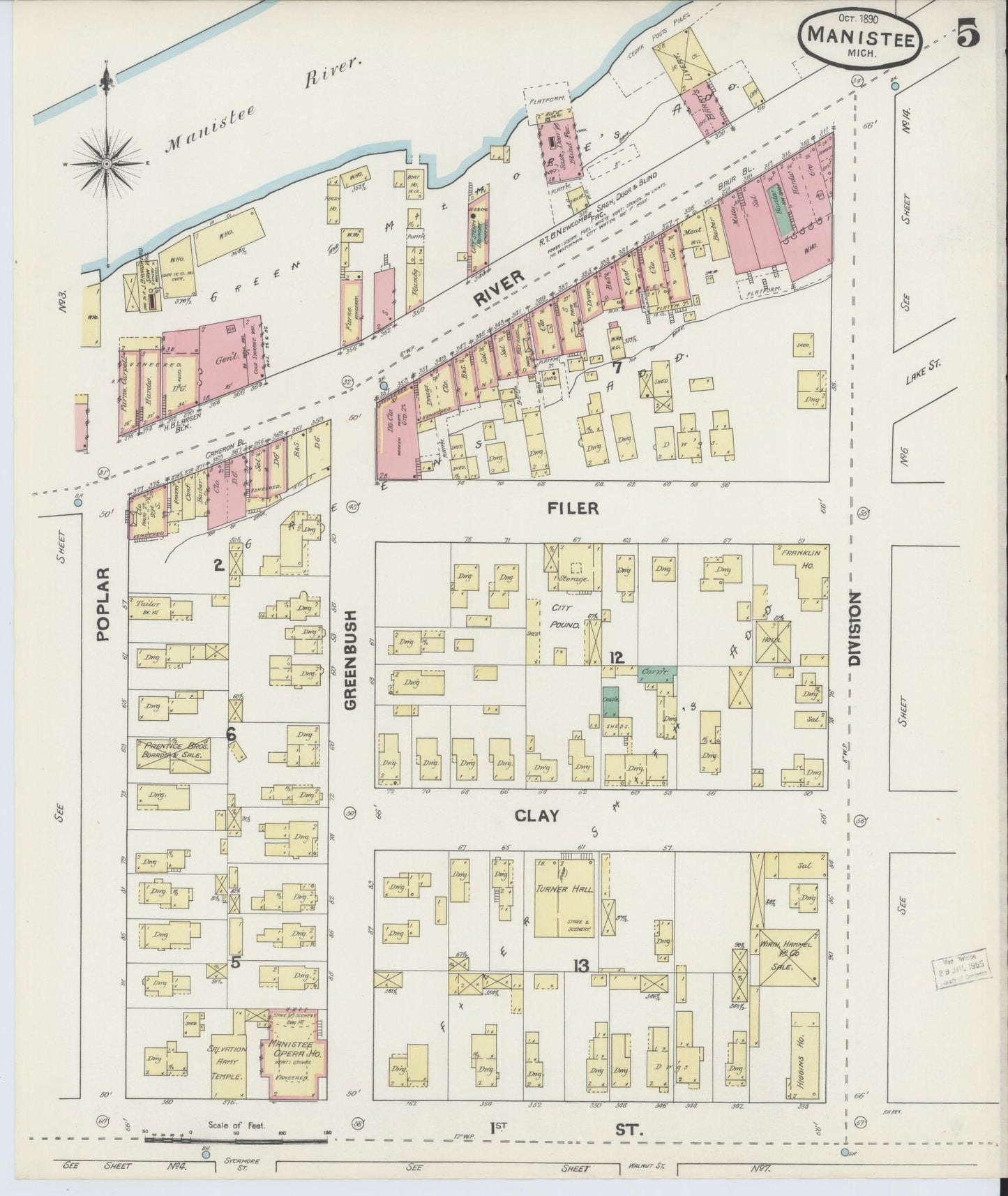 Sanborn Fire Insurance Map from Manistee, Manistee County, Michigan (1890), Sheet #0005 - Complete Map Set gallery image, historic Sanborn map, vintage wall art, Michigan Michigan