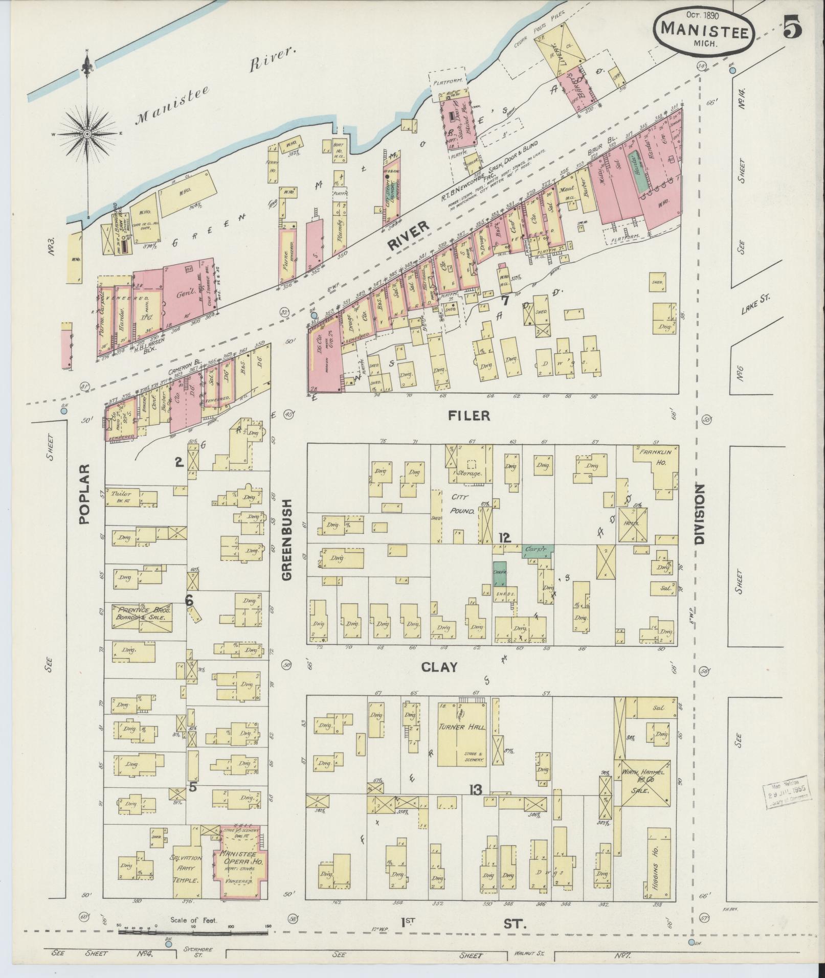 Sanborn Fire Insurance Map from Manistee, Manistee County, Michigan (1890), Sheet #0005 - Complete Map Set gallery image, historic Sanborn map, vintage wall art, Michigan Michigan