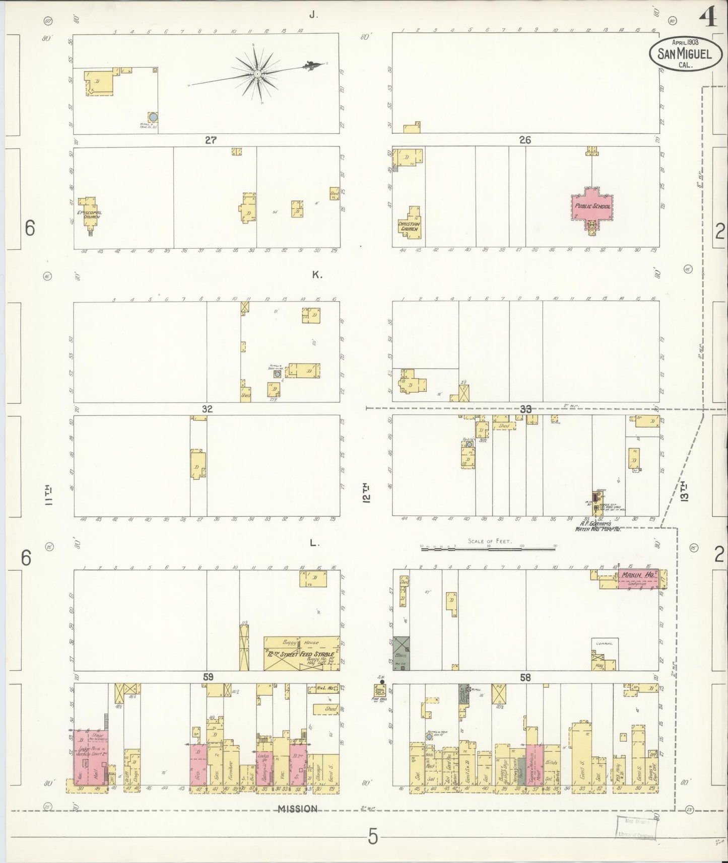 Sanborn Fire Insurance Map from San Miguel, San Luis Obispo County, California (1903), Sheet #0004 - Complete Map Set gallery image, historic Sanborn map, vintage wall art, California California