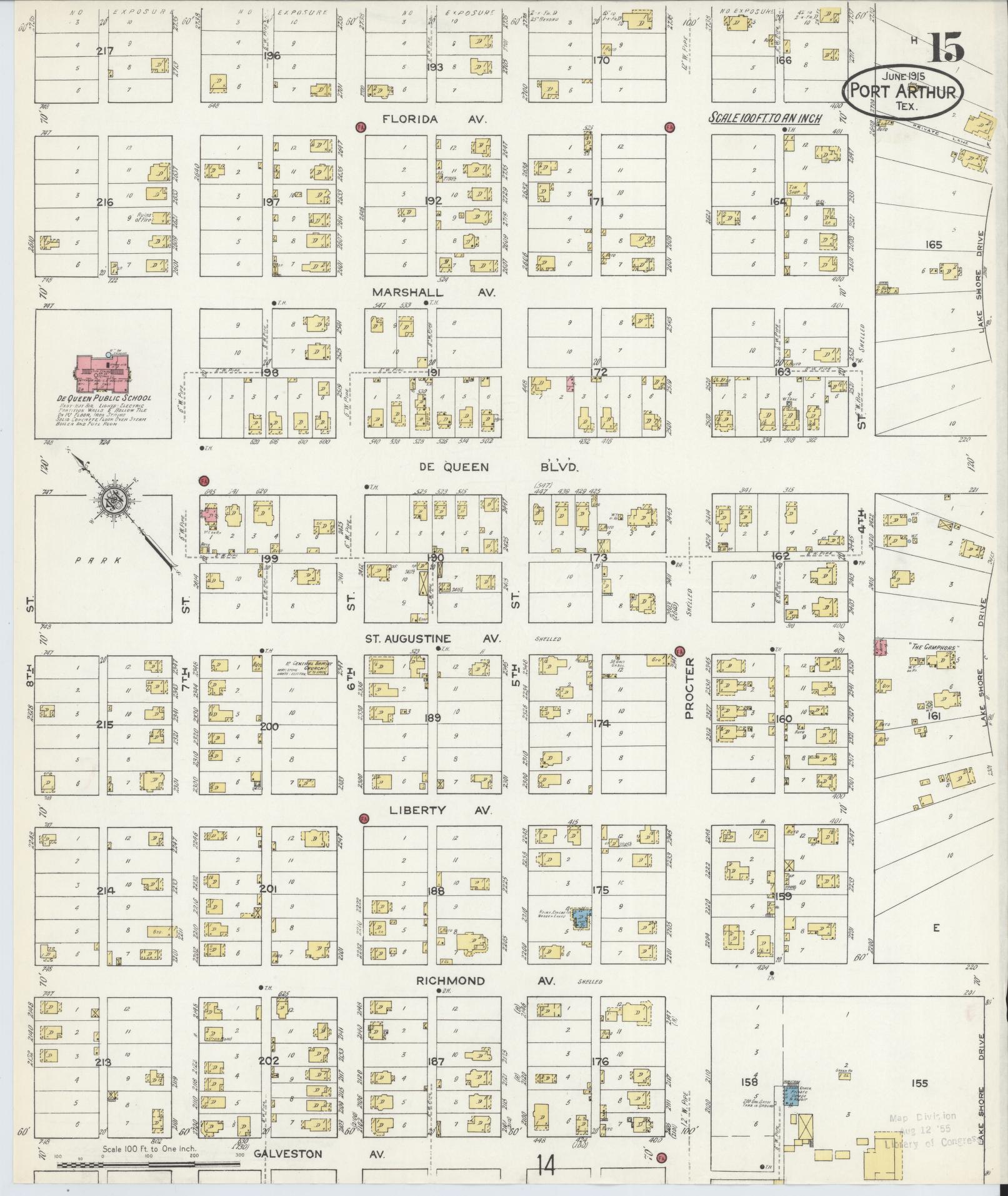 Sanborn Fire Insurance Map from Port Arthur, Jefferson County, Texas (1915), Sheet #0015 - Complete Map Set gallery image, historic Sanborn map, vintage wall art, Texas Texas