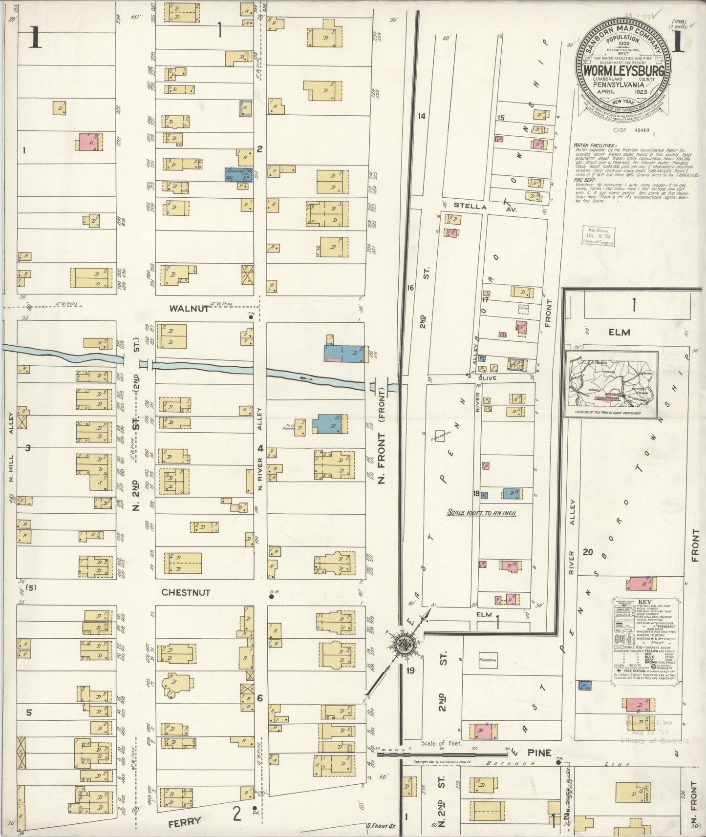 Sanborn Fire Insurance Map from Wormleysburg, Cumberland County, Pennsylvania (1923), Sheet #0001 - Complete Map Set gallery image, historic Sanborn map, vintage wall art, Pennsylvania Pennsylvania