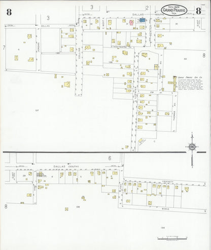 Sanborn Fire Insurance Map from Grand Prairie, Dallas County, Texas (1929), Sheet #0008 - Historic Sanborn Fire Insurance Map Print, vintage old map wall art, antique decor, genealogy gift, Texas Texas map
