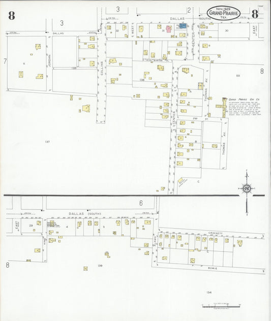 Sanborn Fire Insurance Map from Grand Prairie, Dallas County, Texas (1929), Sheet #0008 - Historic Sanborn Fire Insurance Map Print, vintage old map wall art, antique decor, genealogy gift, Texas Texas map
