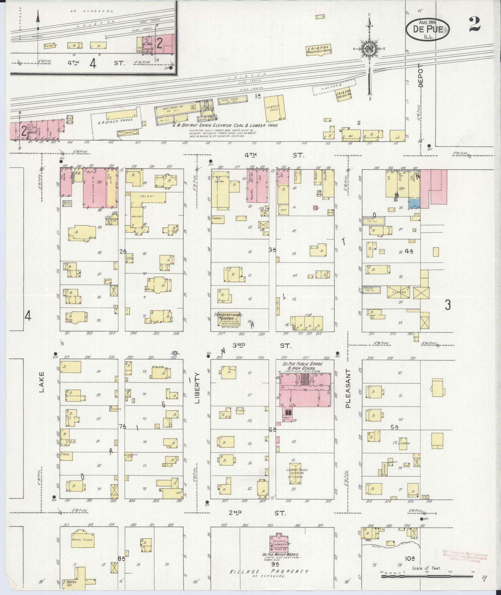 Sanborn Fire Insurance Map from De Pue, Bureau County, Illinois (1914), Sheet #0002 - Complete Map Set gallery image, historic Sanborn map, vintage wall art, Illinois Illinois