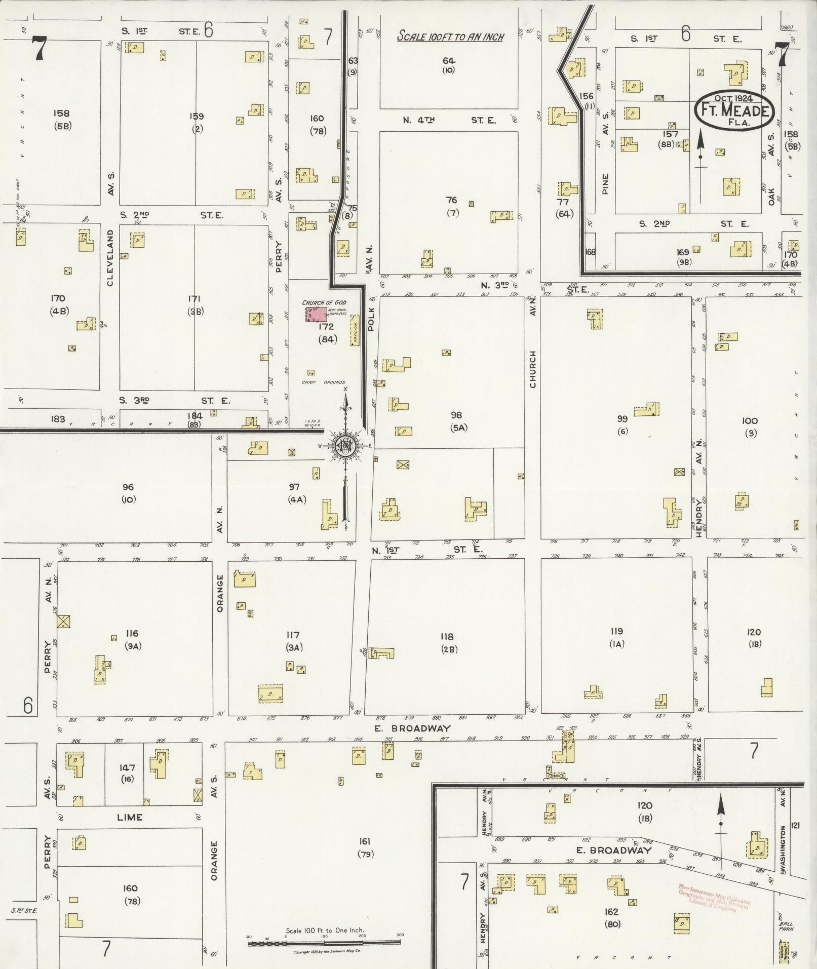 Sanborn Fire Insurance Map from Fort Meade, Polk County, Florida (1924), Sheet #0007 - Complete Map Set gallery image, historic Sanborn map, vintage wall art, Florida Florida