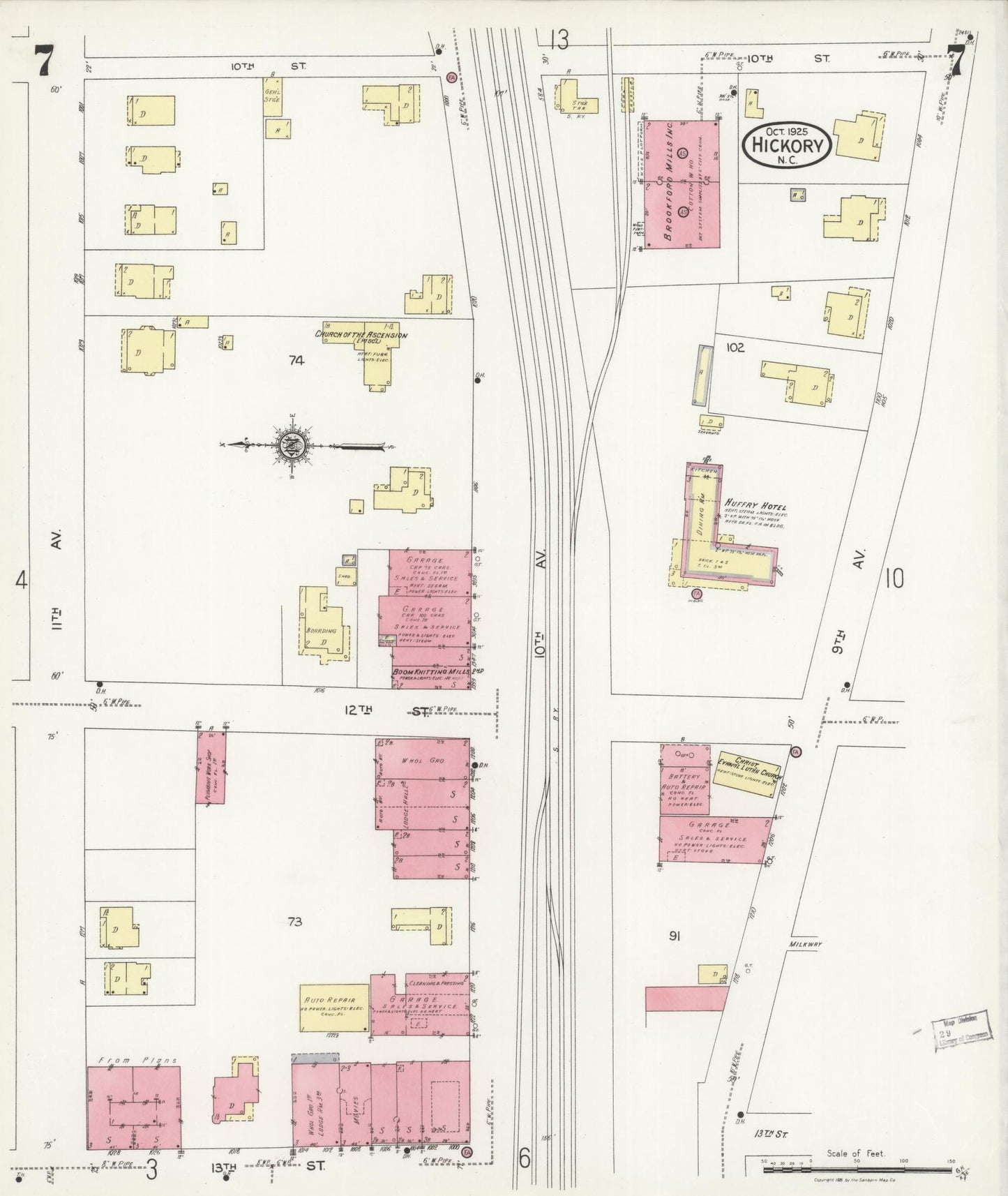 Sanborn Fire Insurance Map from Hickory, Catawba County, North Carolina (1925), Sheet #0007 - Complete Map Set gallery image, historic Sanborn map, vintage wall art, North Carolina North Carolina