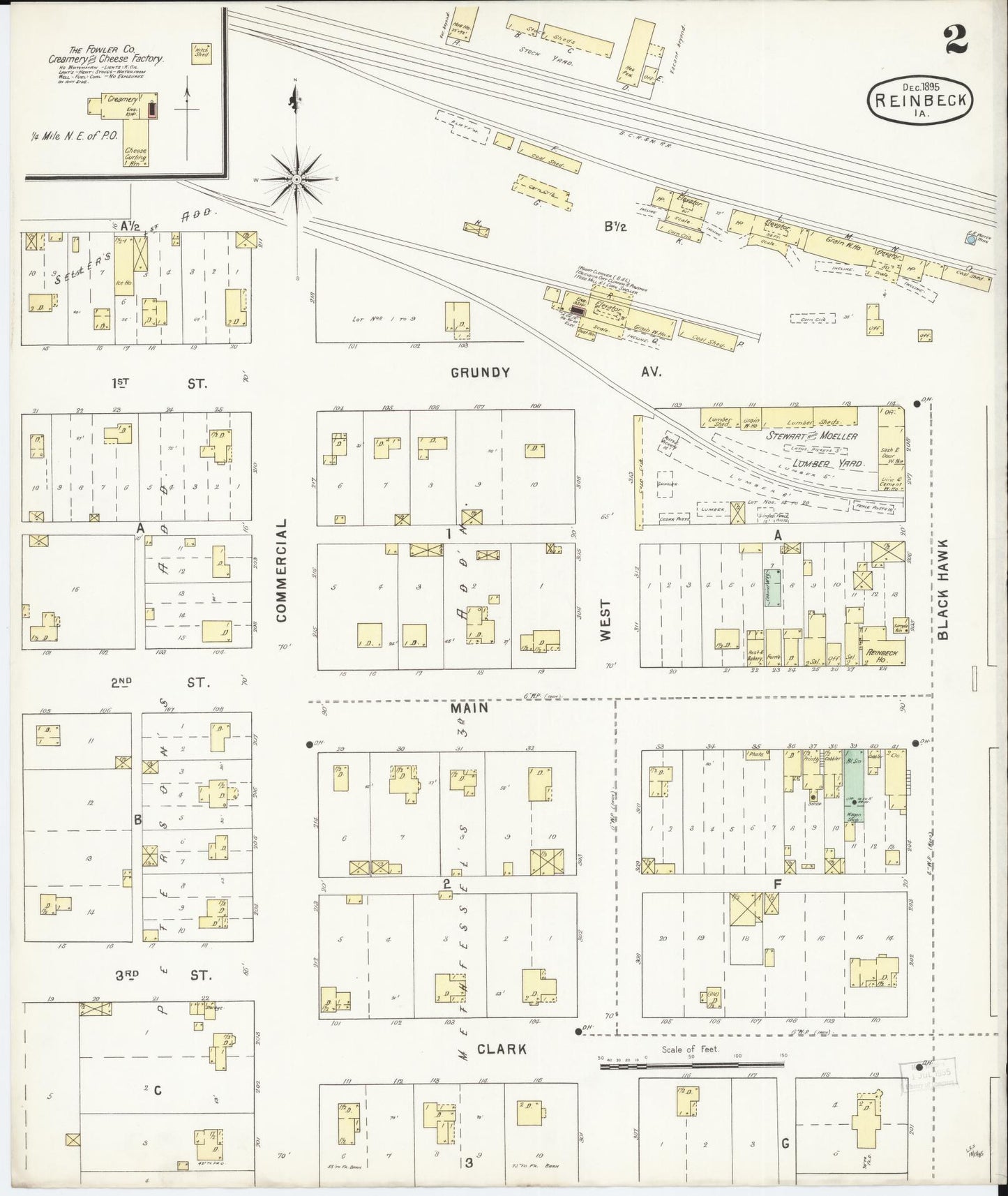 Sanborn Fire Insurance Map from Reinbeck, Grundy County, Iowa (1895), Sheet #0002 - Historic Sanborn Fire Insurance Map Print, vintage old map wall art