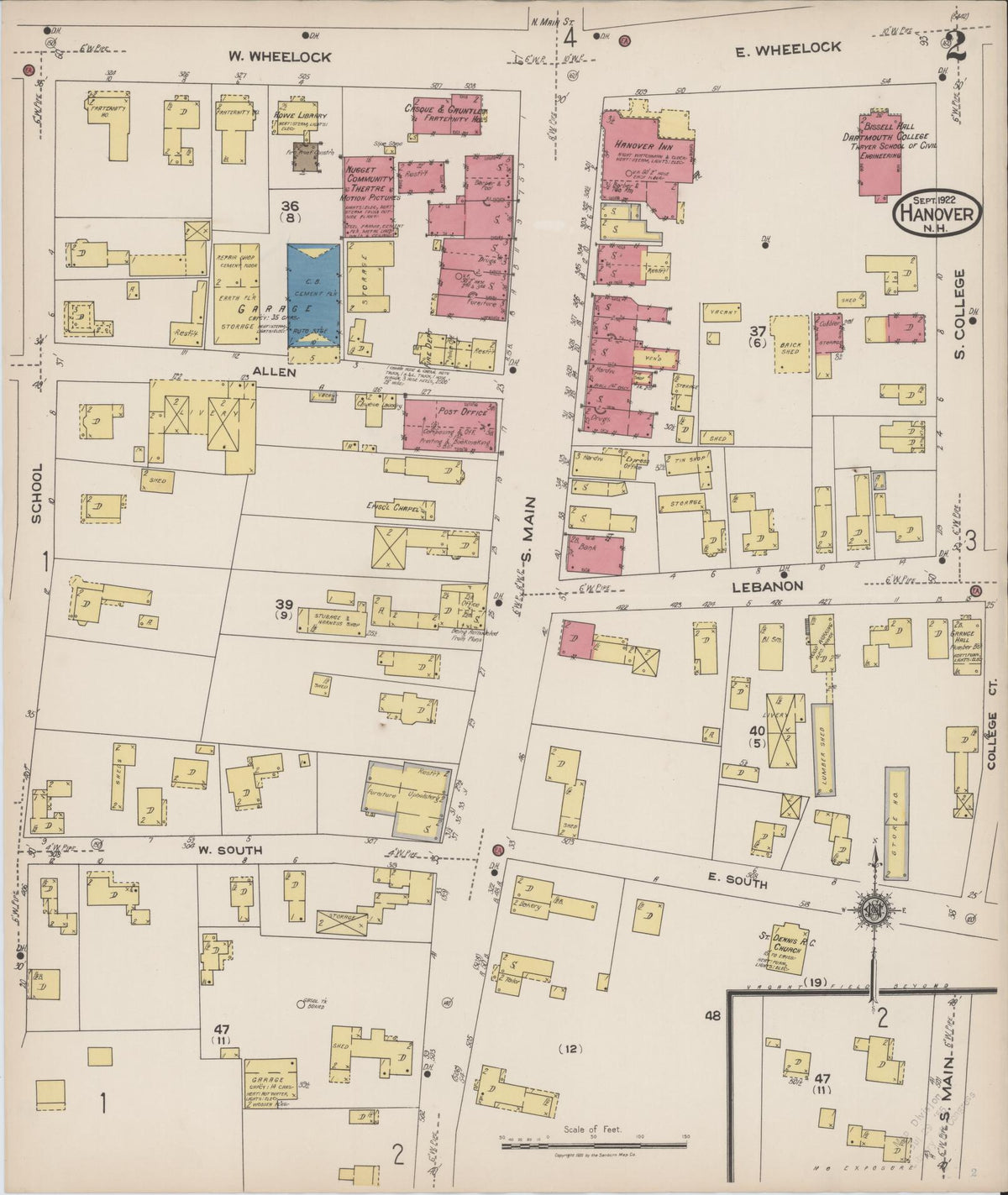 Sanborn Fire Insurance Map from Hanover, Grafton County, New Hampshire (1922), Sheet #0002 - Complete Map Set gallery image, historic Sanborn map, vintage wall art, New Hampshire New Hampshire