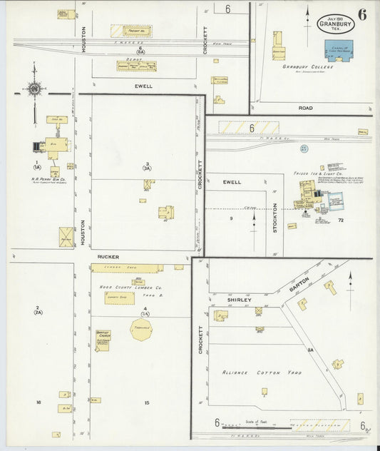 Sanborn Fire Insurance Map from Granbury, Hood County, Texas (1910), Sheet #0006 - Historic Sanborn Fire Insurance Map Print, vintage old map wall art, antique decor, genealogy gift, Texas Texas map