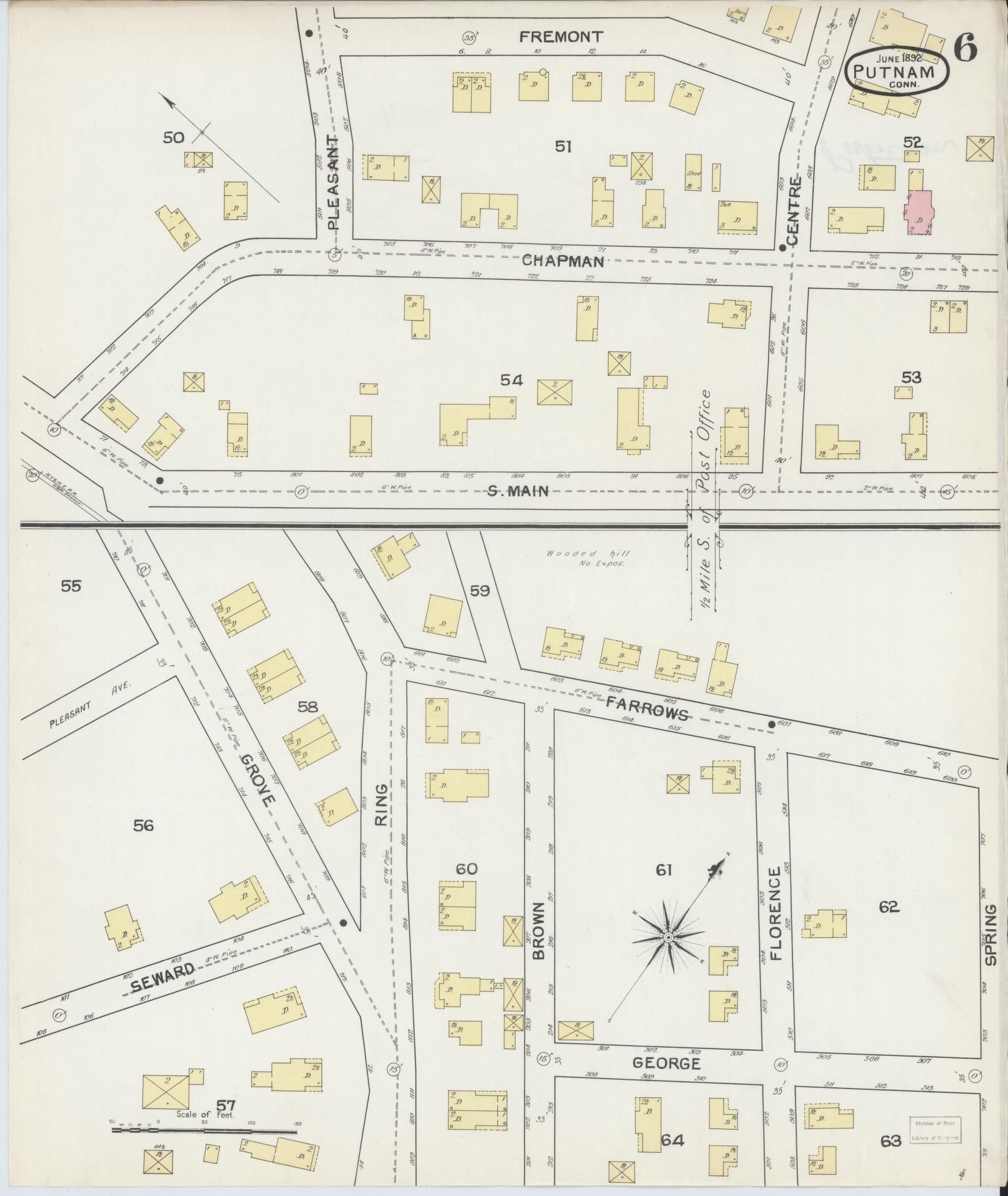 Sanborn Fire Insurance Map from Putnam, Windham County, Connecticut (1892), Sheet #0006 - Historic Sanborn Fire Insurance Map Print, vintage old map wall art, antique decor, genealogy gift, Connecticut Connecticut map