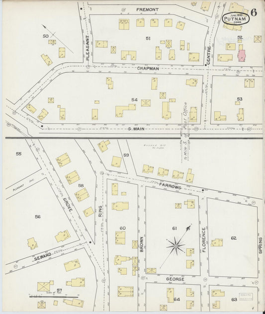 Sanborn Fire Insurance Map from Putnam, Windham County, Connecticut (1892), Sheet #0006 - Historic Sanborn Fire Insurance Map Print, vintage old map wall art, antique decor, genealogy gift, Connecticut Connecticut map