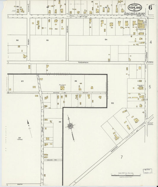 Sanborn Fire Insurance Map from Ashland, Hanover County, Virginia (1921), Sheet #0006 - Historic Sanborn Fire Insurance Map Print, vintage old map wall art, antique decor, genealogy gift, Virginia Virginia map