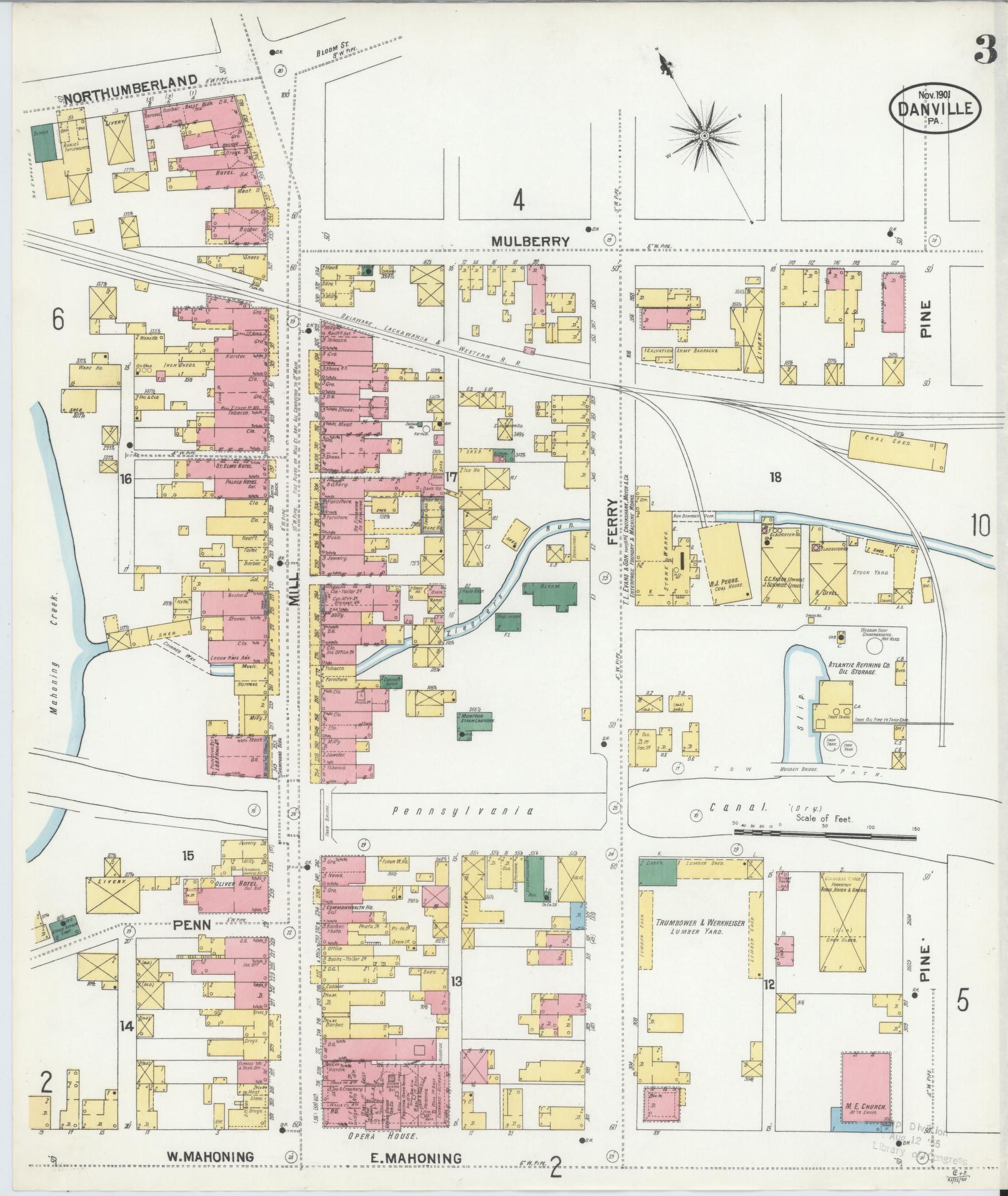Sanborn Fire Insurance Map from Danville, Montour County, Pennsylvania (1901), Sheet #0003 - Historic Sanborn Fire Insurance Map Print, vintage old map wall art, antique decor, genealogy gift, Pennsylvania Pennsylvania map
