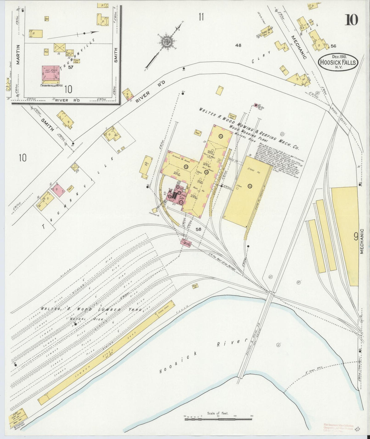 Sanborn Fire Insurance Map from Hoosick Falls, Rensselaer County, New York (1910), Sheet #0010 - Complete Map Set gallery image, historic Sanborn map, vintage wall art, New York New York