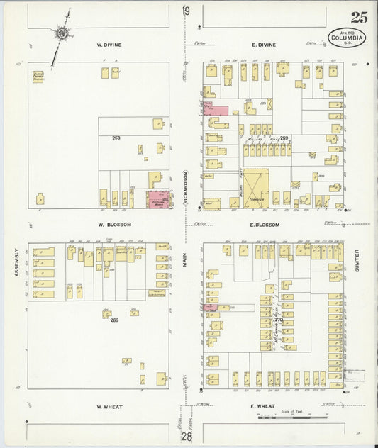 Sanborn Fire Insurance Map from Columbia, Richland County, South Carolina (1910), Sheet #0025 - Historic Sanborn Fire Insurance Map Print, vintage old map wall art, antique decor, genealogy gift, South Carolina South Carolina map