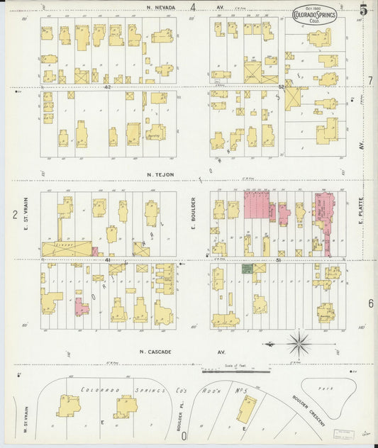Sanborn Fire Insurance Map from Colorado Springs, El Paso County, Colorado (1900), Sheet #0005 - Historic Sanborn Fire Insurance Map Print, vintage old map wall art, antique decor, genealogy gift, Colorado Colorado map