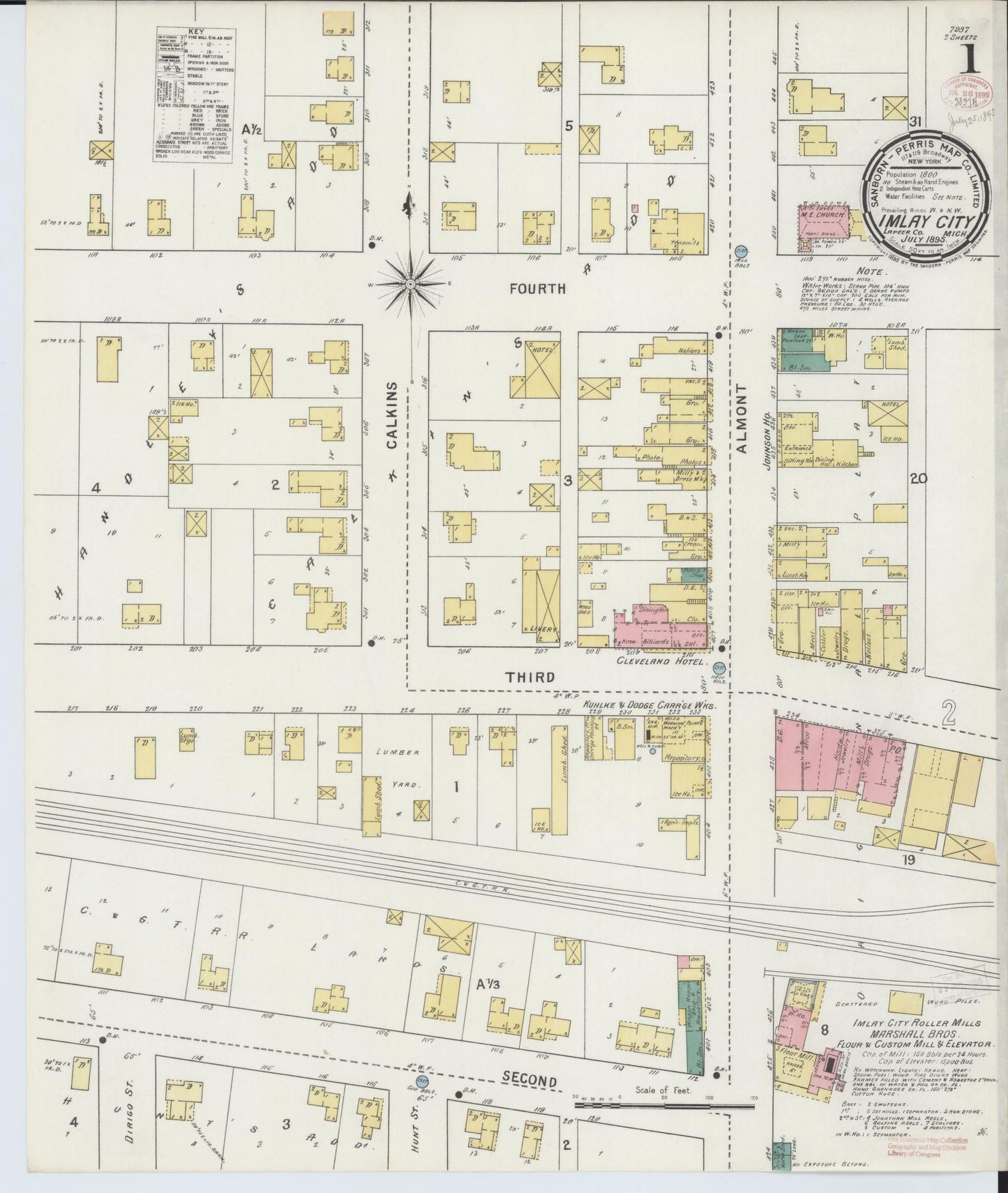Sanborn Fire Insurance Map from Imlay City, Lapeer County, Michigan (1895), Sheet #0001 - Complete Map Set gallery image, historic Sanborn map, vintage wall art, Michigan Michigan