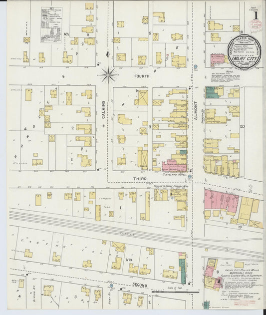 Sanborn Fire Insurance Map from Imlay City, Lapeer County, Michigan (1895), Sheet #0001 - Complete Map Set gallery image, historic Sanborn map, vintage wall art, Michigan Michigan