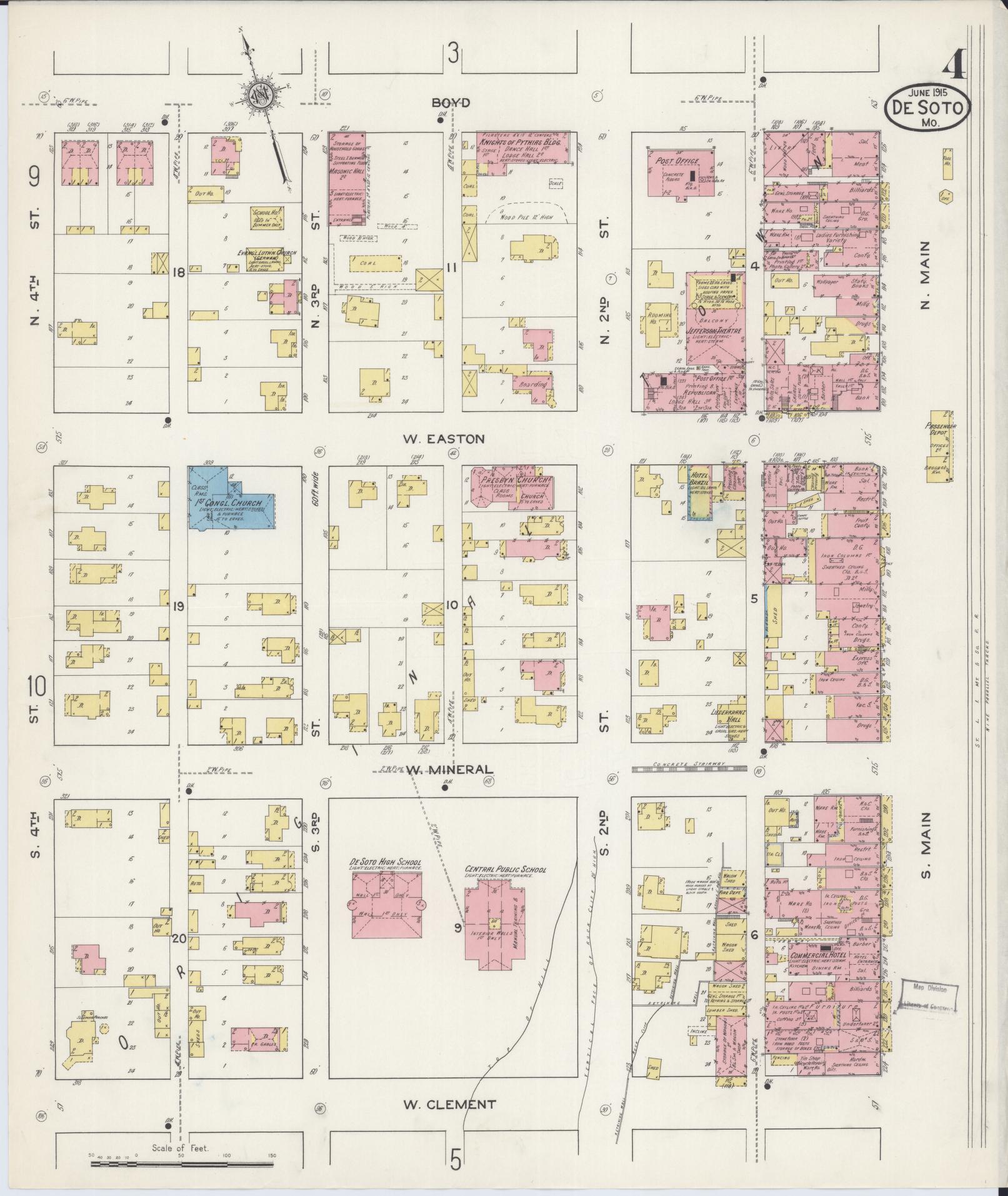 Sanborn Fire Insurance Map from De Soto, Jefferson County, Missouri (1915), Sheet #0004 - Complete Map Set gallery image, historic Sanborn map, vintage wall art, Missouri Missouri