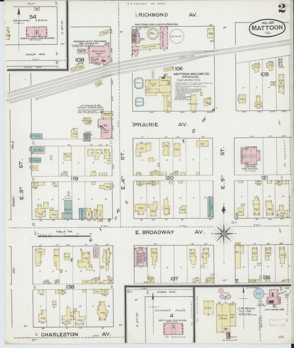 Sanborn Fire Insurance Map from Mattoon, Coles County, Illinois (1887), Sheet #0002 - Historic Sanborn Fire Insurance Map Print, vintage old map wall art, antique decor, genealogy gift, Illinois Illinois map