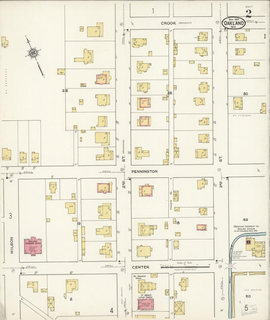 Sanborn Fire Insurance Map from Oakland, Garrett County, Maryland (1921), Sheet #0002 - Historic Sanborn Fire Insurance Map Print, vintage old map wall art