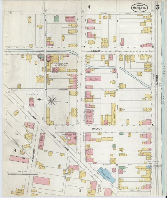 Sanborn Fire Insurance Map from Marietta, Lancaster County, Pennsylvania (1899), Sheet #0005 - Historic Sanborn Fire Insurance Map Print, vintage old map wall art, antique decor, genealogy gift, Pennsylvania Pennsylvania map