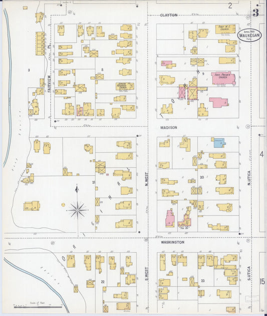 Sanborn Fire Insurance Map from Waukegan, Lake County, Illinois (1900), Sheet #0003 - Historic Sanborn Fire Insurance Map Print, vintage old map wall art, antique decor, genealogy gift, Illinois Illinois map