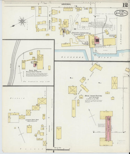 Sanborn Fire Insurance Map from Augusta, Kennebec County, Maine (1895), Sheet #0012 - Complete Map Set gallery image, historic Sanborn map, vintage wall art, Maine Maine