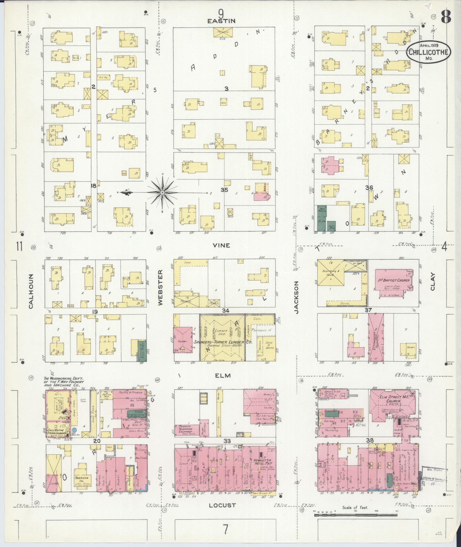 Sanborn Fire Insurance Map from Chillicothe, Livingston County, Missouri (1909), Sheet #0008 - Historic Sanborn Fire Insurance Map Print, vintage old map wall art, antique decor, genealogy gift, Missouri Missouri map